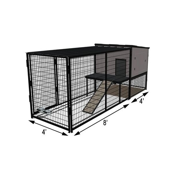 K9 Kennel Store K9 Kennel Castle With 4ft X 8ft X 5ft Tall Run and Metal Cover Complete - C5T4X8KC