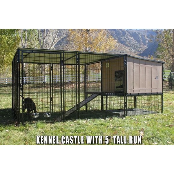 K9 Kennel Store K9 Kennel Castle With 4ft X 8ft X 5ft Tall Run and Metal Cover Complete - C5T4X8KC