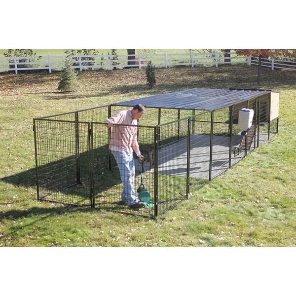 K9 Kennel Store K9 Kennel Castle With 4ft X 8ft X 5ft Tall Run and Metal Cover Complete - C5T4X8KC