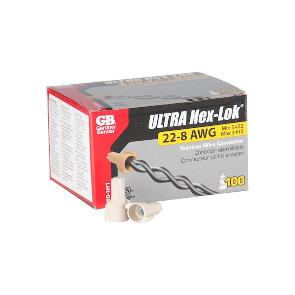 Gardner Bender HexLok Wire Connector, 8 to 22 AWG Wire, Copper Contact, Thermoplastic Housing Material, Tan - 10-1H1