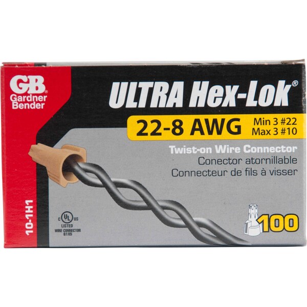 Gardner Bender HexLok Wire Connector, 8 to 22 AWG Wire, Copper Contact, Thermoplastic Housing Material, Tan - 10-1H1
