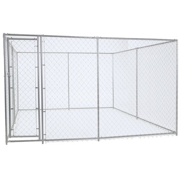Lucky Dog Chain Link Kennel, 5 ft OAL, 15 ft OAW, 6 ft OAH, Steel, Silver - CL 61528EZ