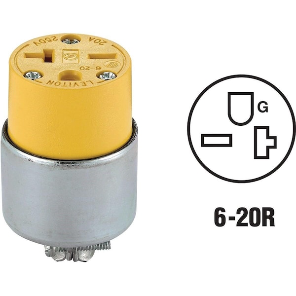 Leviton 20A 250V 3-Wire 2-Pole Armored Cord Connector - 000-620CA