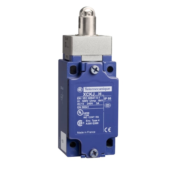 Interruptor de límite Telemecanique Sensors, Émbolo, Rodillo, 1NC/1NO, 10A @ 240V CA, Ubicación del actuador: Superior - XCKJ162H7