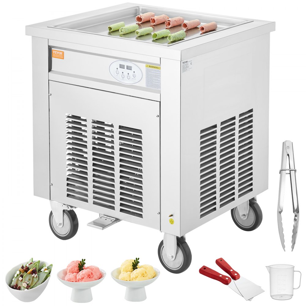VEVOR Fried Ice Cream Roll Machine, 19.7" x 19.7" Square Stir-Fried Ice Cream Pan, Stainless Steel Commercial Rolled Ice Cream Maker with Compressor and 2 Scrapers, for Making Ice Cream, Frozen Yogurt - SYLDSCBJDG18ASKNFV1
