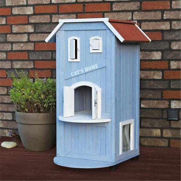 Trixie Pet Products TRIXIE Pet Products 44091 3-Story Cats House - Sky Blue & White - 44091