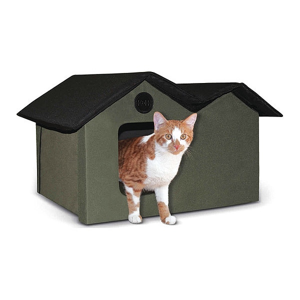 K&H Pet Products Unheated Outdoor Kitty House, X-Wide, Olive/Black 21.5" x 26.5" x 15.5: - 3971