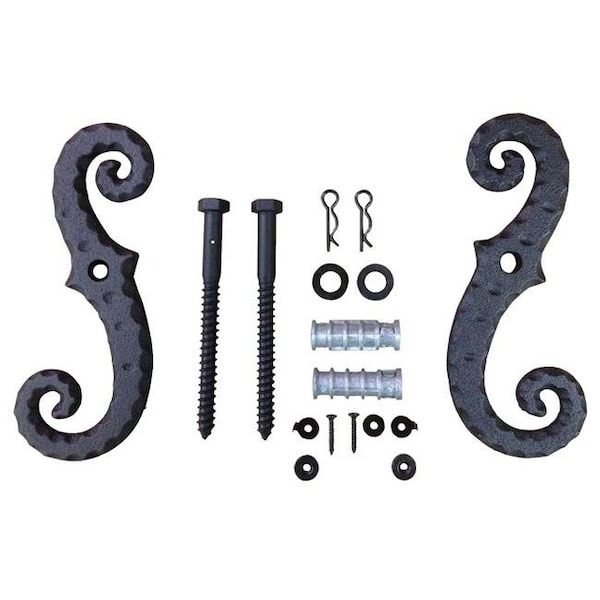 Wood Shutter Hardware Wood Shutter Hardware 30-14-88280R Scroll Dog with Lag Bolt Powder Coated Value Pack; Black - 30-14-88280R
