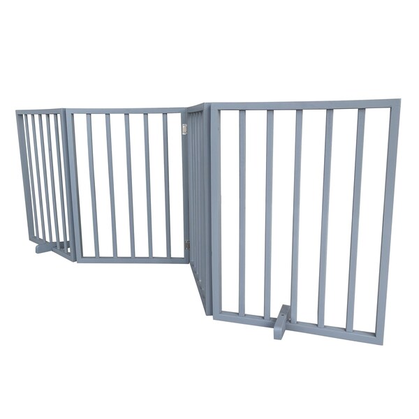 Amerihome 72 inch Freestanding 4-Panel Folding Wood Pet Gate - Grey - WFPGG4