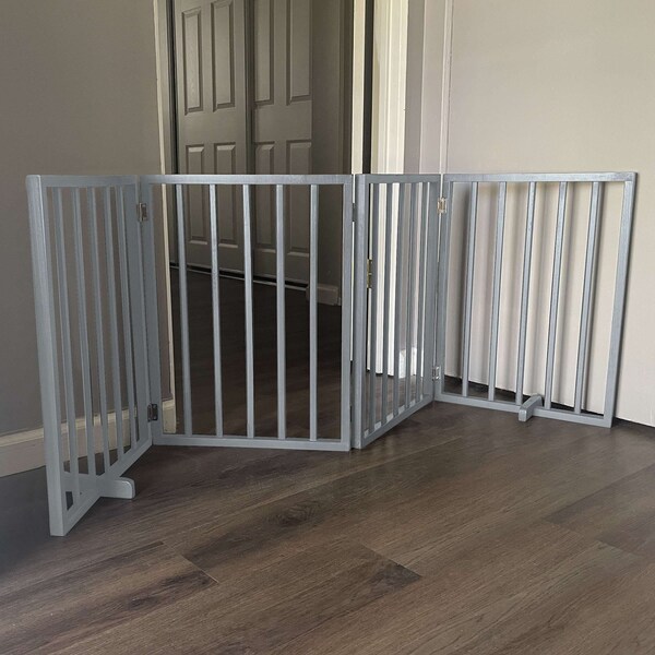 Amerihome 72 inch Freestanding 4-Panel Folding Wood Pet Gate - Grey - WFPGG4
