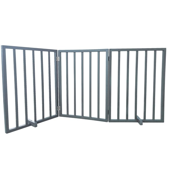 Amerihome 54 inch Freestanding 3-Panel Folding Wood Pet Gate - Grey - WFPGG3