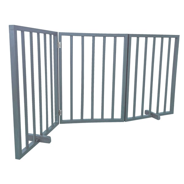 Amerihome 54 inch Freestanding 3-Panel Folding Wood Pet Gate - Grey - WFPGG3