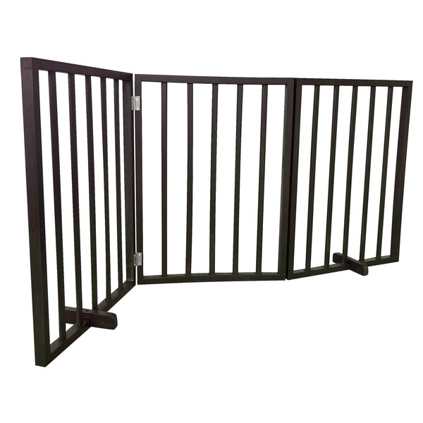Amerihome 54 inch Freestanding 3-Panel Folding Wood Pet Gate - Brown - WFPGB3