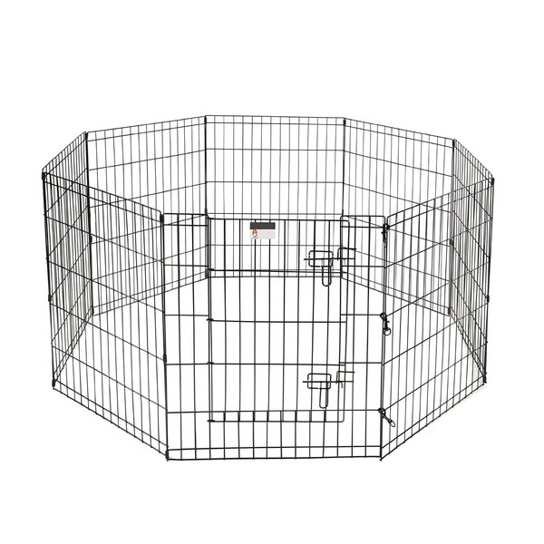 Pet Adobe Pet Adobe Folding Metal Playpen with Eight 24 "x 30 "Panels with Latching Door for Dogs Black - 959085LJO