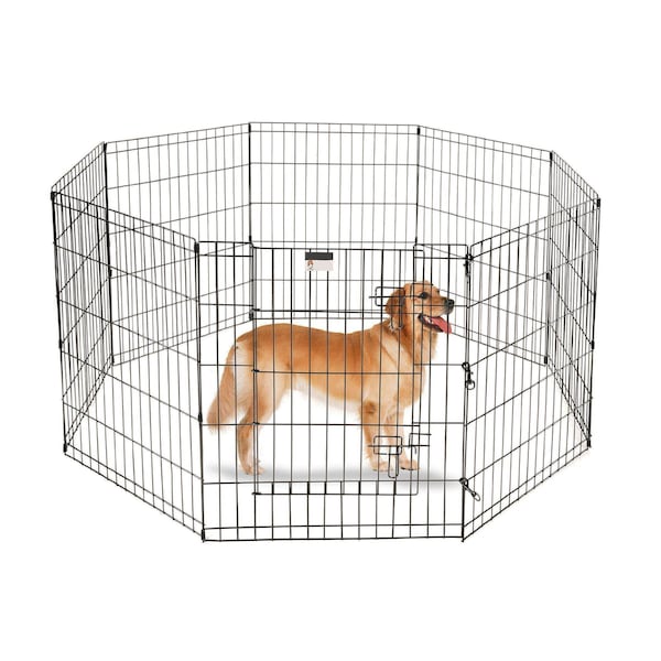 Pet Adobe Pet Adobe Folding Metal Playpen with Eight 24 "x 30 "Panels with Latching Door for Dogs Black - 959085LJO