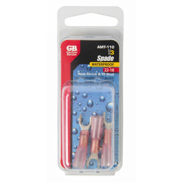 Gardner Bender Xtreme Spade Terminal, 600 V, 22 to 18 AWG Wire, 8 to 10 Stud, Red - AMT-110