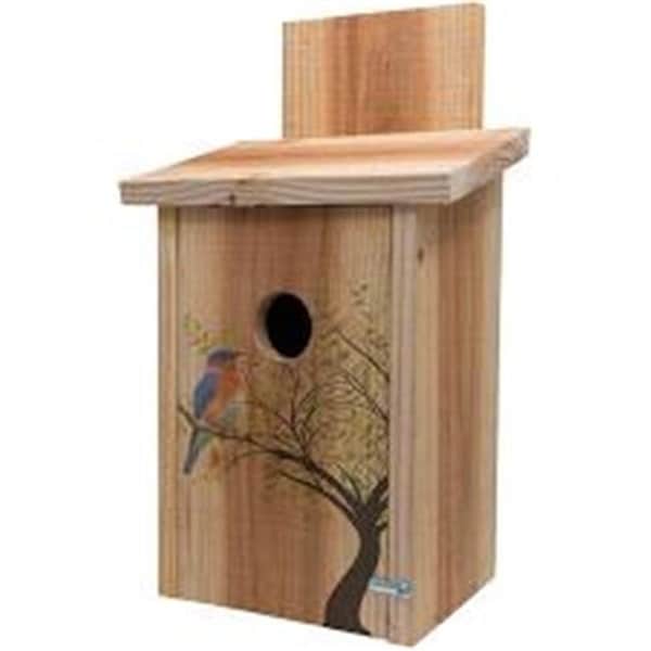 Fly Free Zone Decorative Bird in Tree Design on Cedar Blue Bird House - FL685837