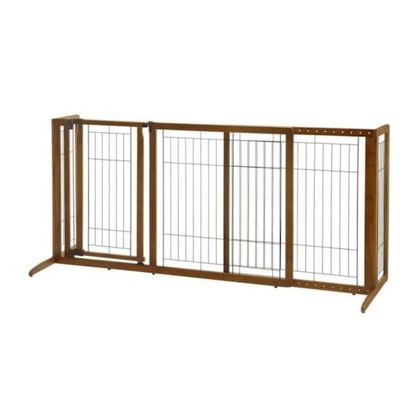 Richell Usa Richell USA 94189 Deluxe Freestanding Pet Gate with Door Medium - Brown - 94189