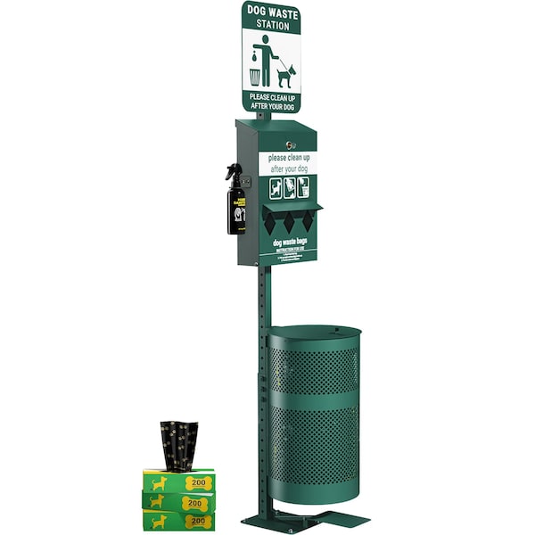 Flash Furniture Green Pet Waste Station with Pedal Trash Can-Bags - YAN-7XM755425-GG