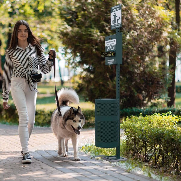 Flash Furniture Green Pet Waste Station with Pedal Trash Can-Bags - YAN-7XM755425-GG