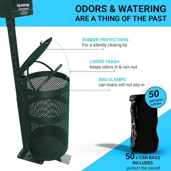 Flash Furniture Green Pet Waste Station with Pedal Trash Can-Bags - YAN-7XM755425-GG