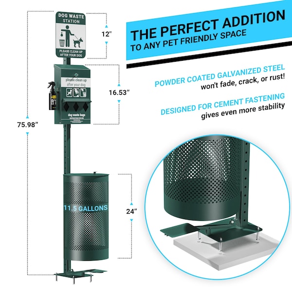 Flash Furniture Green Pet Waste Station with Pedal Trash Can-Bags - YAN-7XM755425-GG
