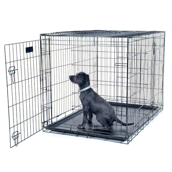 Pet Adobe Pet Adobe Double Door Folding Metal Crate 42-Inch with Divider, Plastic Leak-Proof Tray, Dogs, Large - 702524KTP