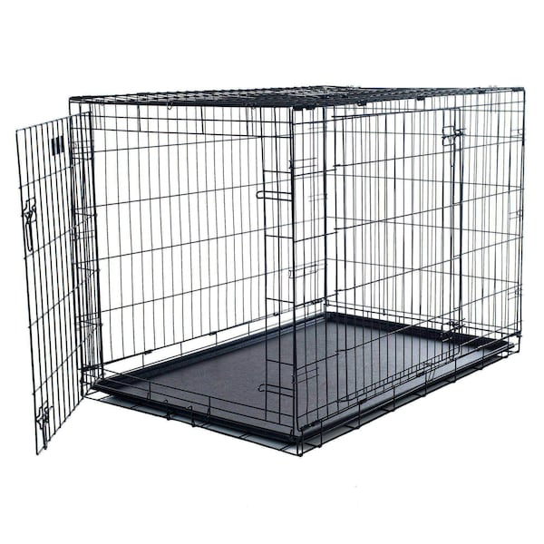 Pet Adobe Pet Adobe Double Door Folding Metal Crate 42-Inch with Divider, Plastic Leak-Proof Tray, Dogs, Large - 702524KTP