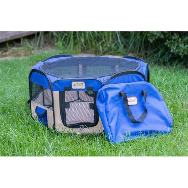 Armarkat Armarkat PP001B-M Portable Pet Playpen; Blue & Beige - Medium - PP001B-M