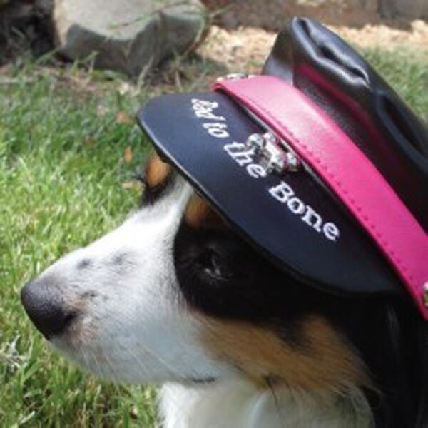 Personagrata Bad to the Bone Biker Dog Hat - Black with Magenta Trim - Medium - PE3718409