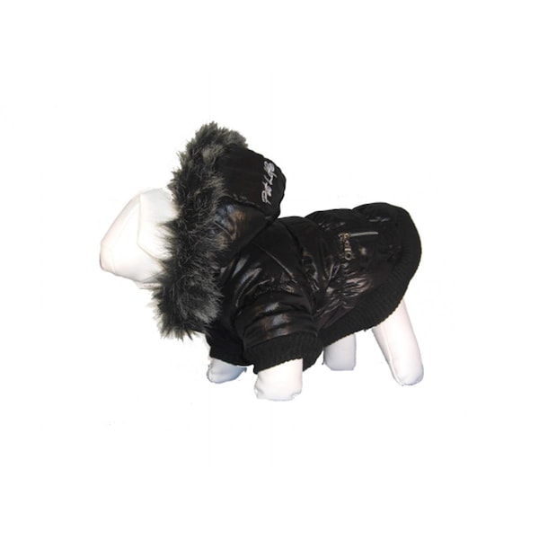 Petpurifiers Black Metallic Fashion Parka with Removable Hood-MD - PE117109