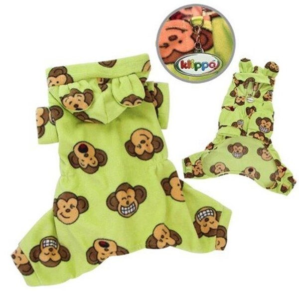 Klippo Pet Klippo Pet KBD028XL Adorable Silly Monkey Fleece Dog Pajamas & Bodysuit With Hood; Lime - Extra Large - KBD028XL