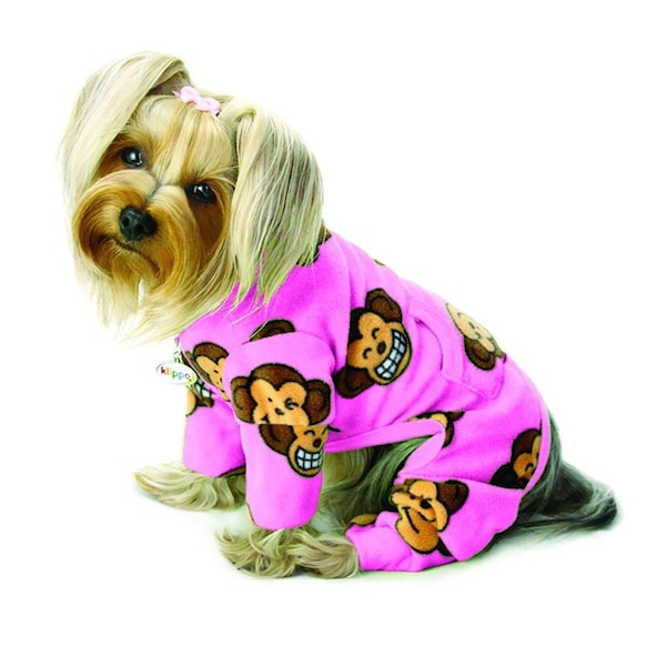 Klippo Pet Silly Monkey Fleece Turtleneck Pajamas Pink Extra Small - KBD073XS