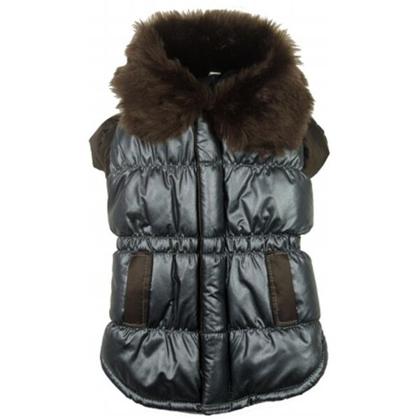 Petpurifiers Brown Ultra Synthetic Fur Collar Metallic Jacket - XS - PE117112