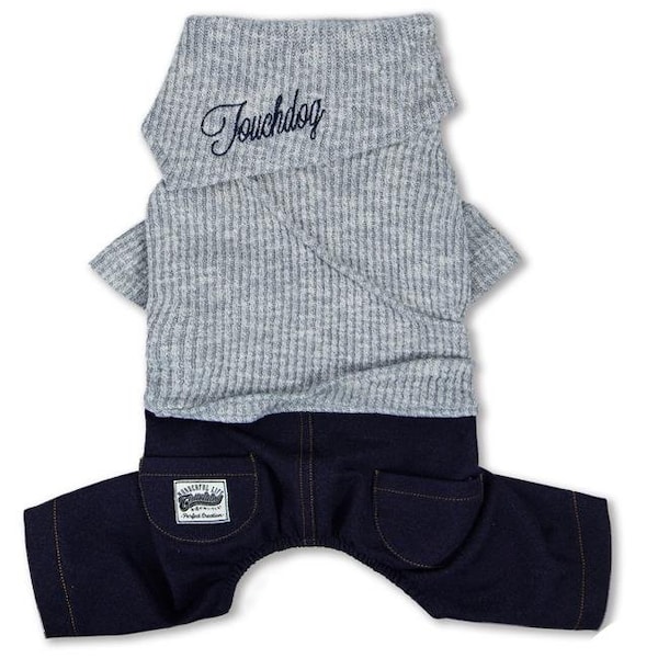 Touchdog Touchdog SW22GYXS Vogue Neck-Wrap Sweater & Denim Pant Outfit - Grey - Extra-Small - SW22GYXS