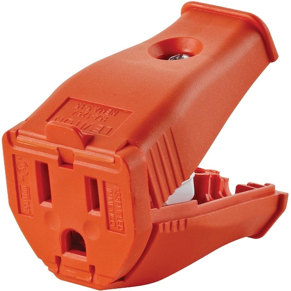 Leviton 15A 125V 3-Wire 2-Pole Clamp Tight Cord Connector, Orange - 003-3W102-0OR