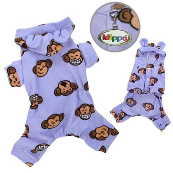 Klippo Pet Klippo Pet KBD024MZ Adorable Silly Monkey Fleece Dog Pajamas & Bodysuit With Hood; Lavender - Medium - KBD024MZ
