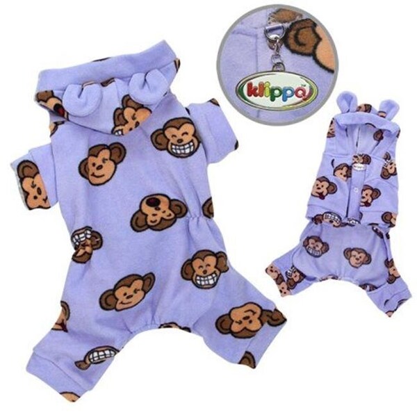 Klippo Pet Klippo Pet KBD024XS Adorable Silly Monkey Fleece Dog Pajamas & Bodysuit With Hood; Lavender - Extra Small - KBD024XS