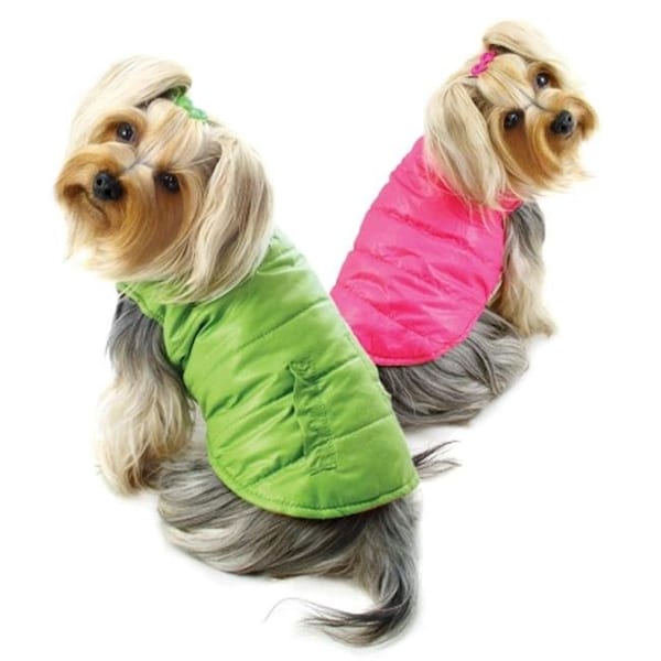 Klippo Pet KlippoPet KJK059XL Reversible Parka Vest With Ruffle Trims - Lime & Pink; Extra Large - KJK059XL