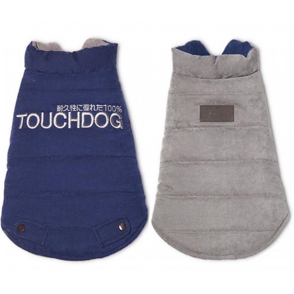 Touchdog Waggin Swag Reversible Insulated Pet Coat- Medium - Blue & Grey - JKTD9BLMD
