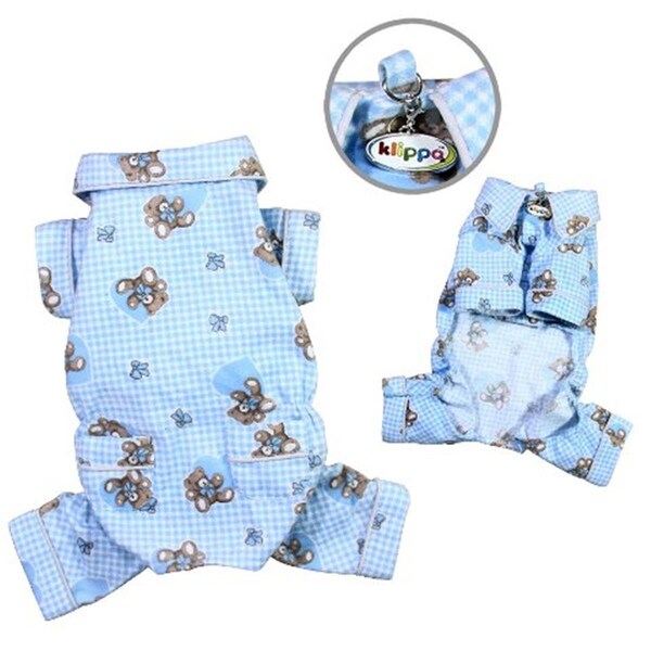 Petpath Adorable Teddy Bear Love Flannel Pajamas Light Blue Extra Small - PE343358