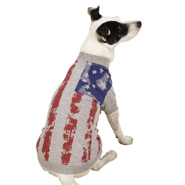 Zack & Zoe Zack & Zoey UM5603 08 11 Americas Pup Flag Print Tee Xxs Gray - UM5603 08 11