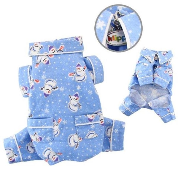 Klippo Pet Klippo Pet KBD061XL Snowman & Snowflake Flannel Pajamas With 2 Pockets - Extra Large - KBD061XL