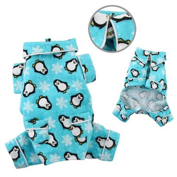 Klippo Pet Klippo Pet KBD057XL Penguins & Snowflake Flannel Pajamas With 2 Pockets; Turquoise - Extra Large - KBD057XL