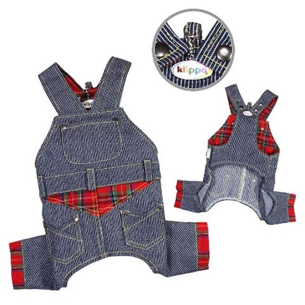 Klippo Pet Klippo Pet KBD064XL Adorable Stripy Denim Overall - Extra Large - KBD064XL
