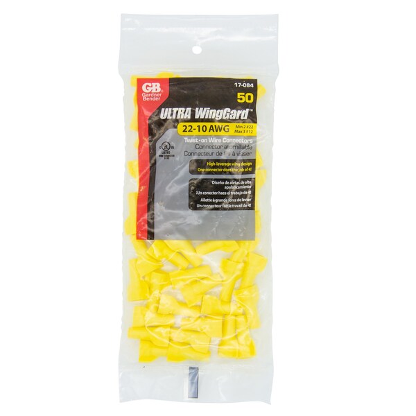 Gardner Bender WingGard Wire Connector, 22 to 10 AWG Wire, Steel Contact, Thermoplastic Housing Material, Yellow - 17-084