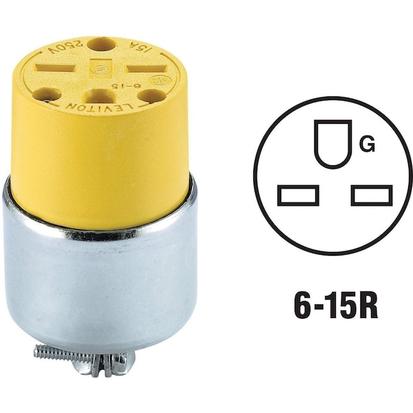 Leviton 15A 250V 3-Wire 2-Pole Armored Cord Connector - 000-615CA