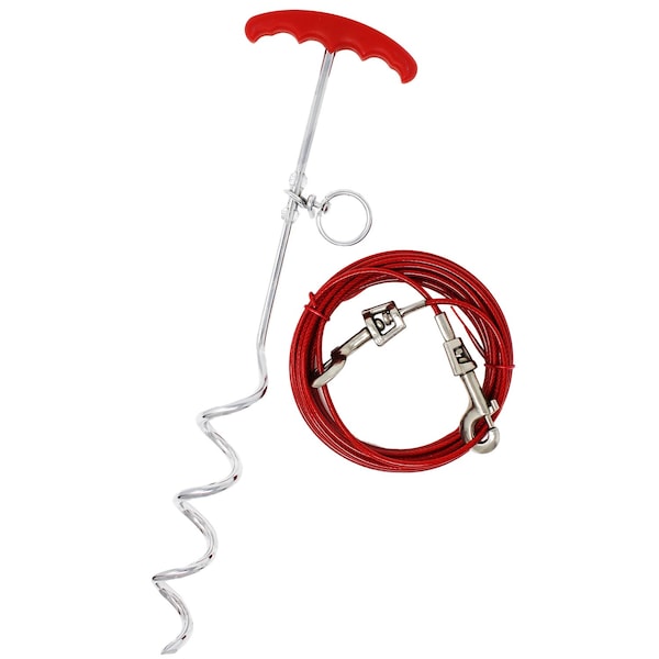 Orrville PDQ Boss Pet Silver / Red Vinyl Coated Cable Dog Tie Out Stake Large - A01316