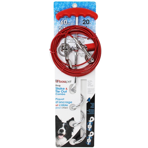 Orrville PDQ Boss Pet Silver / Red Vinyl Coated Cable Dog Tie Out Stake Large - A01316