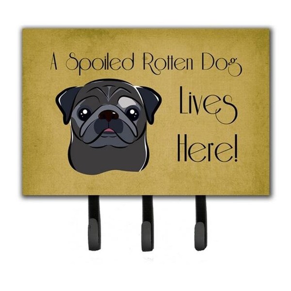 Carolines Treasures Carolines Treasures BB1511TH68 Black Pug Spoiled Dog Lives Here Leash & Key Holder - BB1511TH68